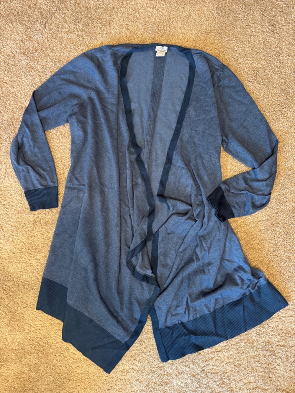 Chico's Lightweight Slate Blue Cardigan with Navy Trim